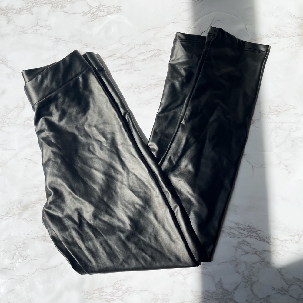 Zara Little Girls Faux Leather Black Leggings Pull On Stretch Size 9